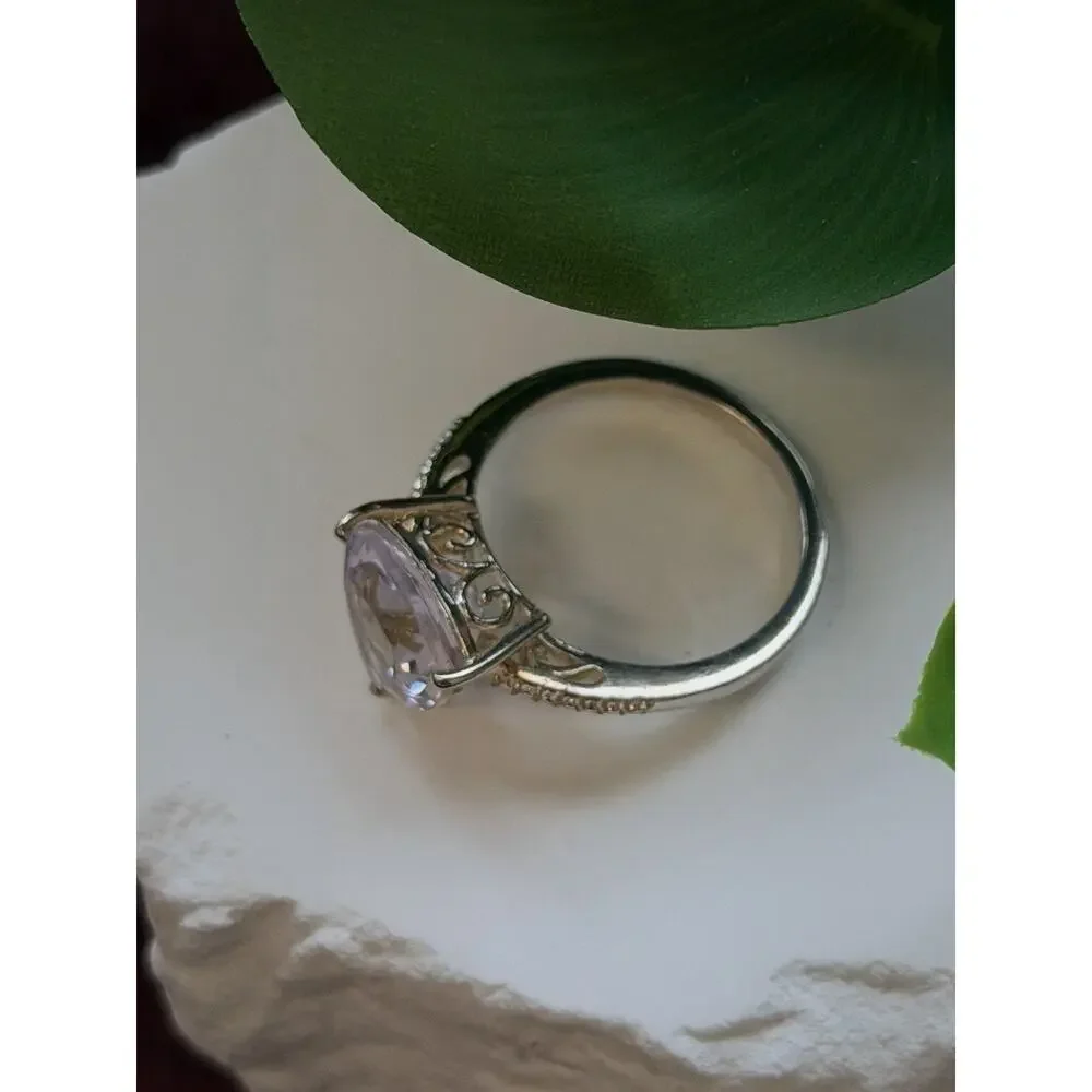 925 Sterling Silver Lilac Tone Morganite Ring Size 9